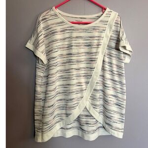 Motherhood Maternity Nursing Top Large Cream Pink Blue Space Dye Crossover Front